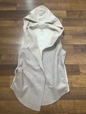 Dylan Faux Shearling and Suede Oatmeal Tan Cabincore Vest With Hood and Pockets